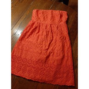 Old Navy Sleeveless Red Coral Eyelet Sundress  Mini Casual Dress Lined